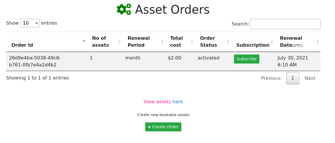 Asset order page