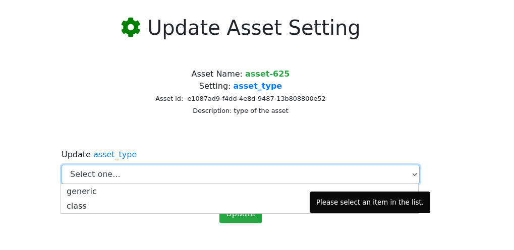 Choose the Asset Type