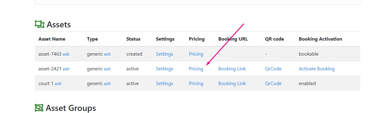 asset usage pricing in booking management software system