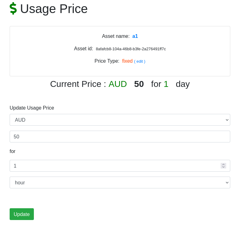 asset usage pricing update in booking management software system
